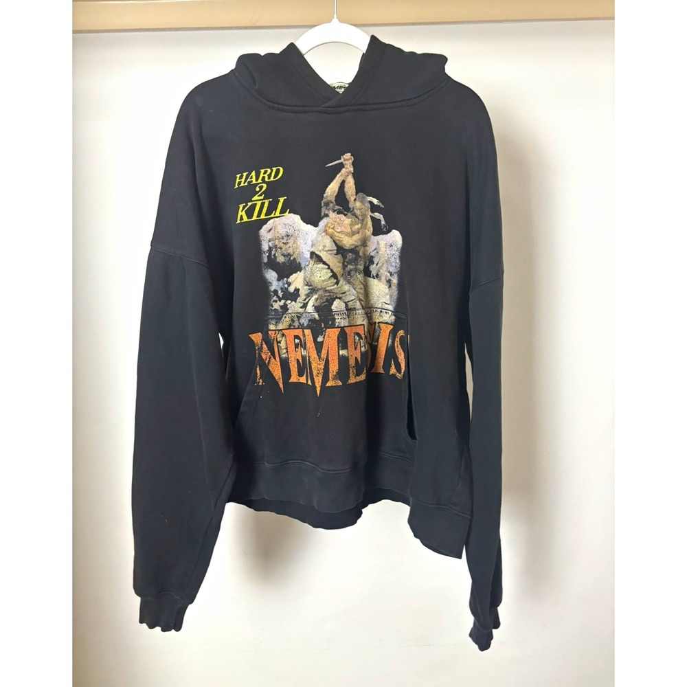 Nemesis Mens Black Graphic Logo Pullover Hoodie Fleece "Hard 2 Kill" 25x30 Z